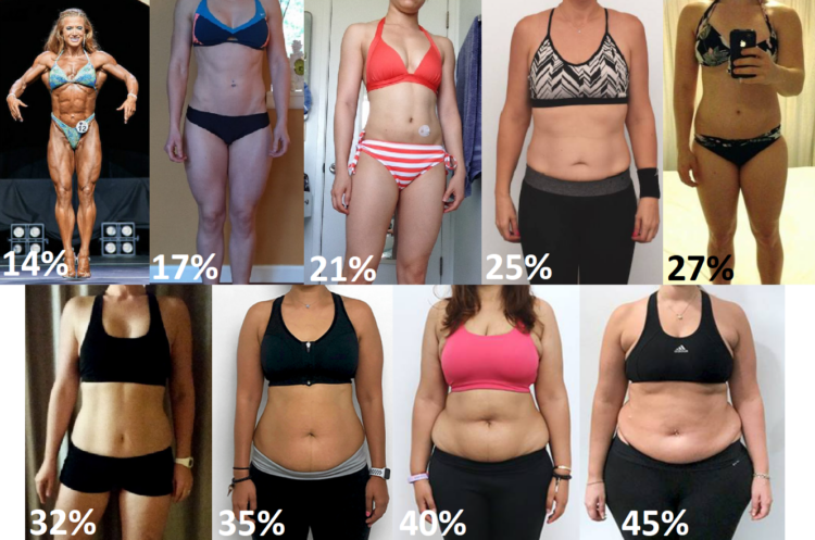 Примеры процента жира у женщин для визуального сравнения