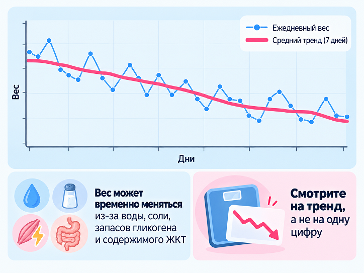 Колебания веса во время похудения и общий тренд