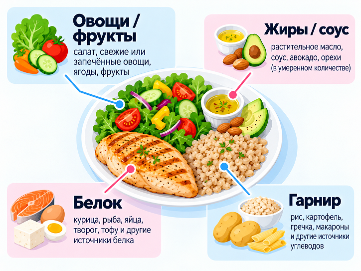 Как собрать приём пищи при похудении: белок, овощи, гарнир и жиры